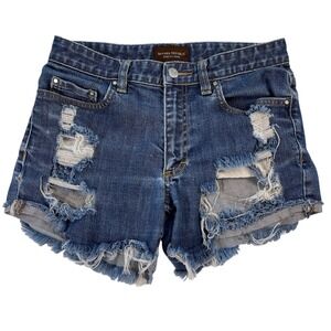 Banana Republic Womens Distressed Denim Shorts Blue Dark Wash Cut Off Size 4R